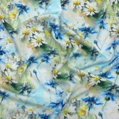 Floral Viscose Challis Fabric - Morning Garden Blue and White Rayon -Pound Fabrics Sale Store 67F98AE3 D18D 4047 BD8D C08D6F421803
