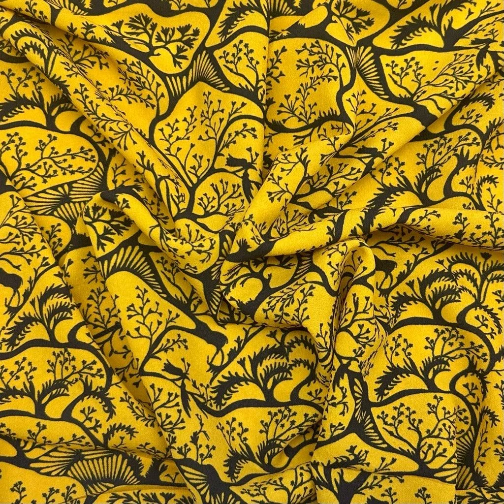 Enchanted Forest Print Mustard Crepe Fabric for Dressmaking 3 Enchanted Forest Print Mustard Crepe Fabric for Dressmaking - Image 3