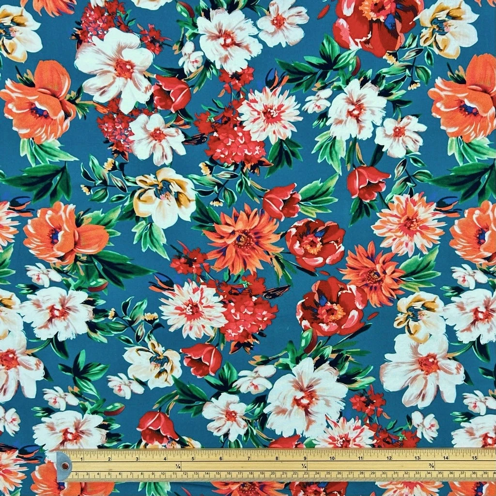 Floral Viscose Challis Fabric - Vibrant Blooms Digital Print Rayon 2 Floral Viscose Challis Fabric - Vibrant Blooms Digital Print Rayon - Image 2