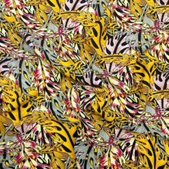 Cartoon Leaves Crepe Fabric - Vibrant Lightweight Polyester Dressmaking Material -Pound Fabrics Sale Store 73C089D6 6895 4A07 9C2B 2099704A8E54