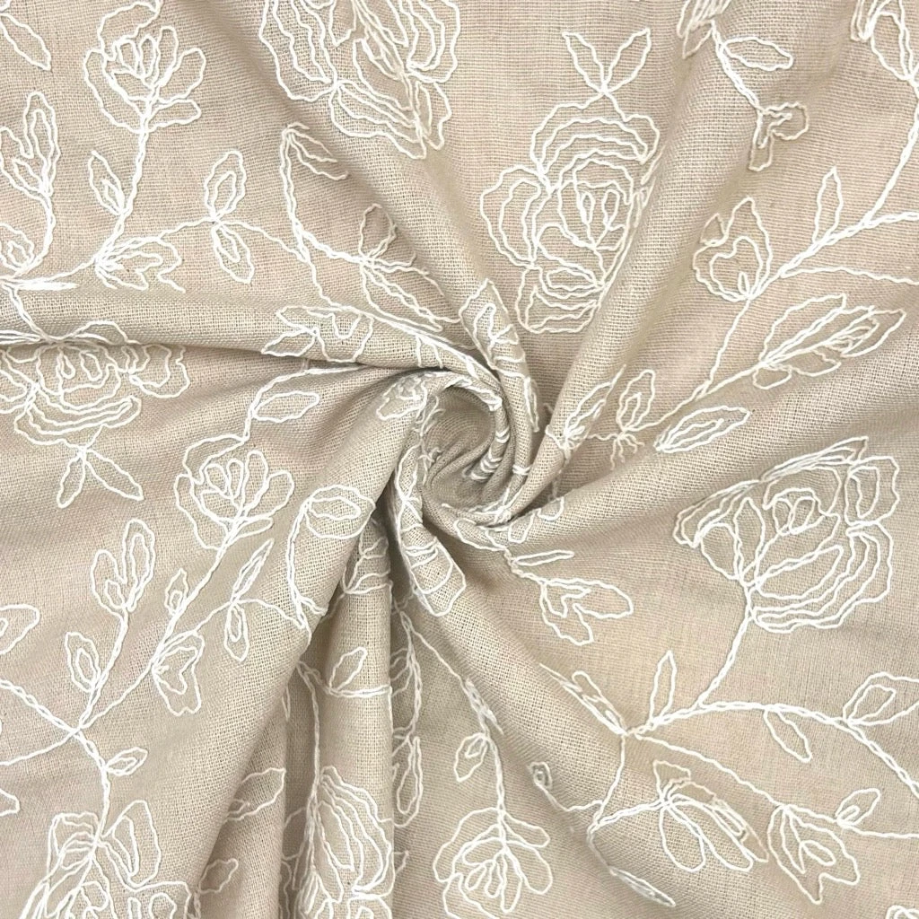Flower Branches Embroidered Linen Viscose Blend Fabric 6 Flower Branches Embroidered Linen Viscose Blend Fabric - Image 6