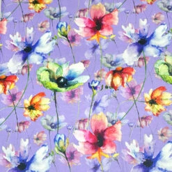 Floral Viscose Jersey Fabric - Purple Patch Stretch Rayon for Dressmaking