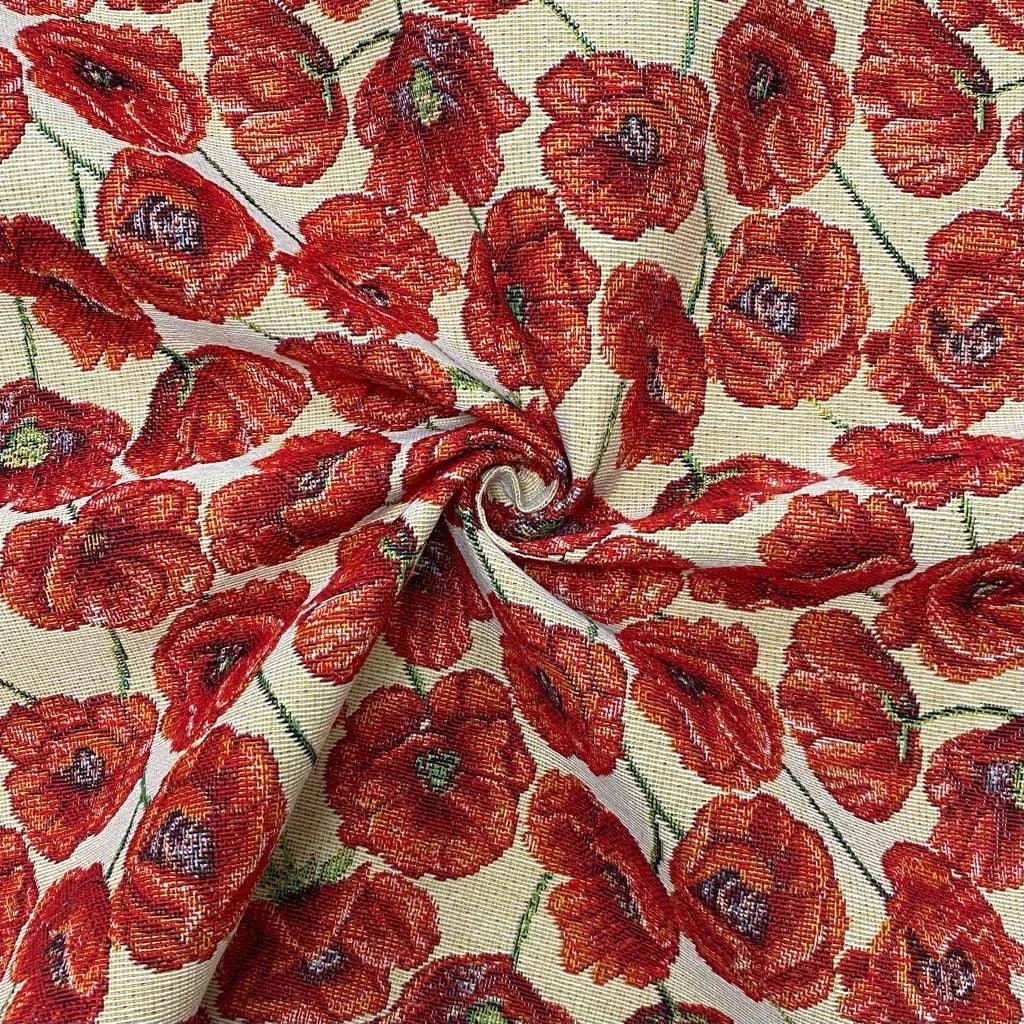 Floral Poppy Tapestry Fabric - Heavyweight Upholstery and Curtain Material 1 Floral Poppy Tapestry Fabric - Heavyweight Upholstery and Curtain Material