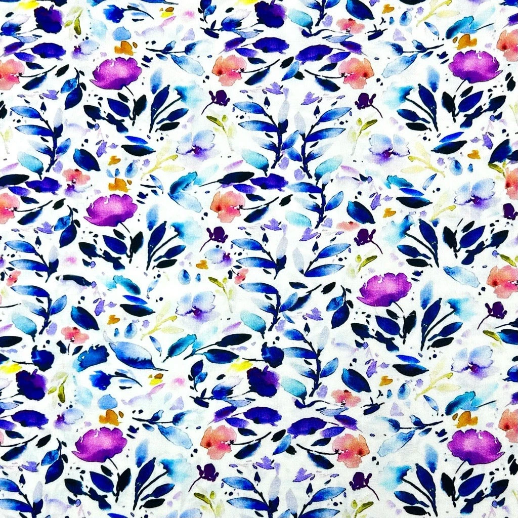 Purple Floral Stretch Viscose Twill Fabric - Premium Dressmaking Material 1 Purple Floral Stretch Viscose Twill Fabric - Premium Dressmaking Material