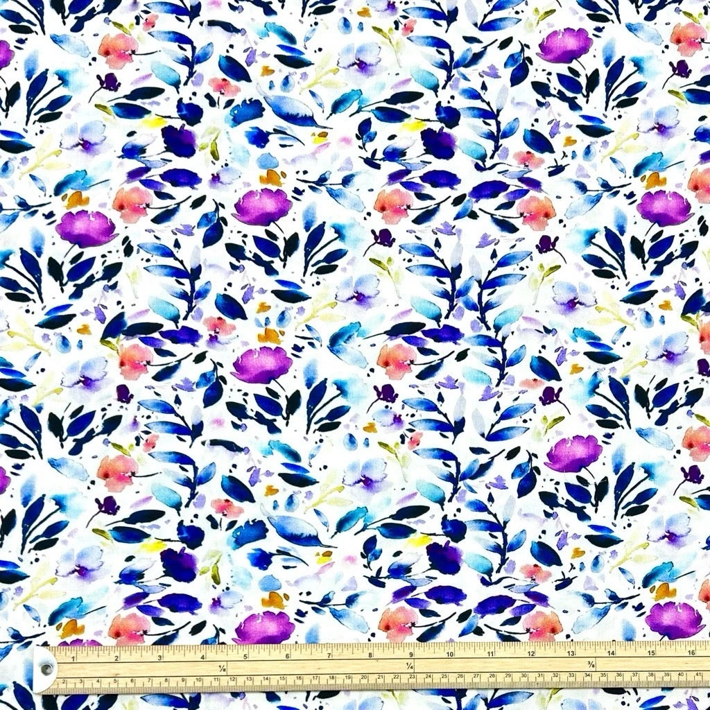 Purple Floral Stretch Viscose Twill Fabric - Premium Dressmaking Material 2 Purple Floral Stretch Viscose Twill Fabric - Premium Dressmaking Material - Image 2