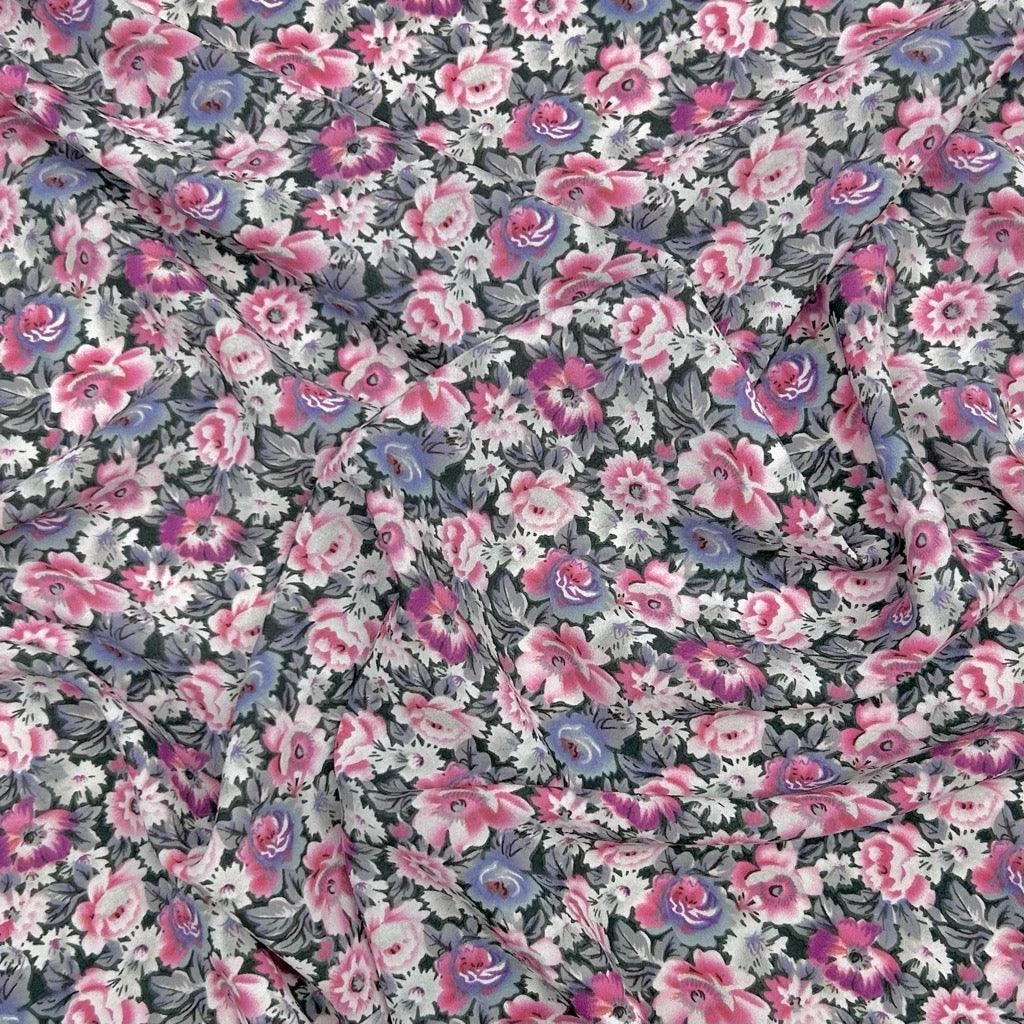 Pink and Purple Floral Crepe Fabric - Lightweight Polyester Dressmaking Material 3 Pink and Purple Floral Crepe Fabric - Lightweight Polyester Dressmaking Material - Image 3