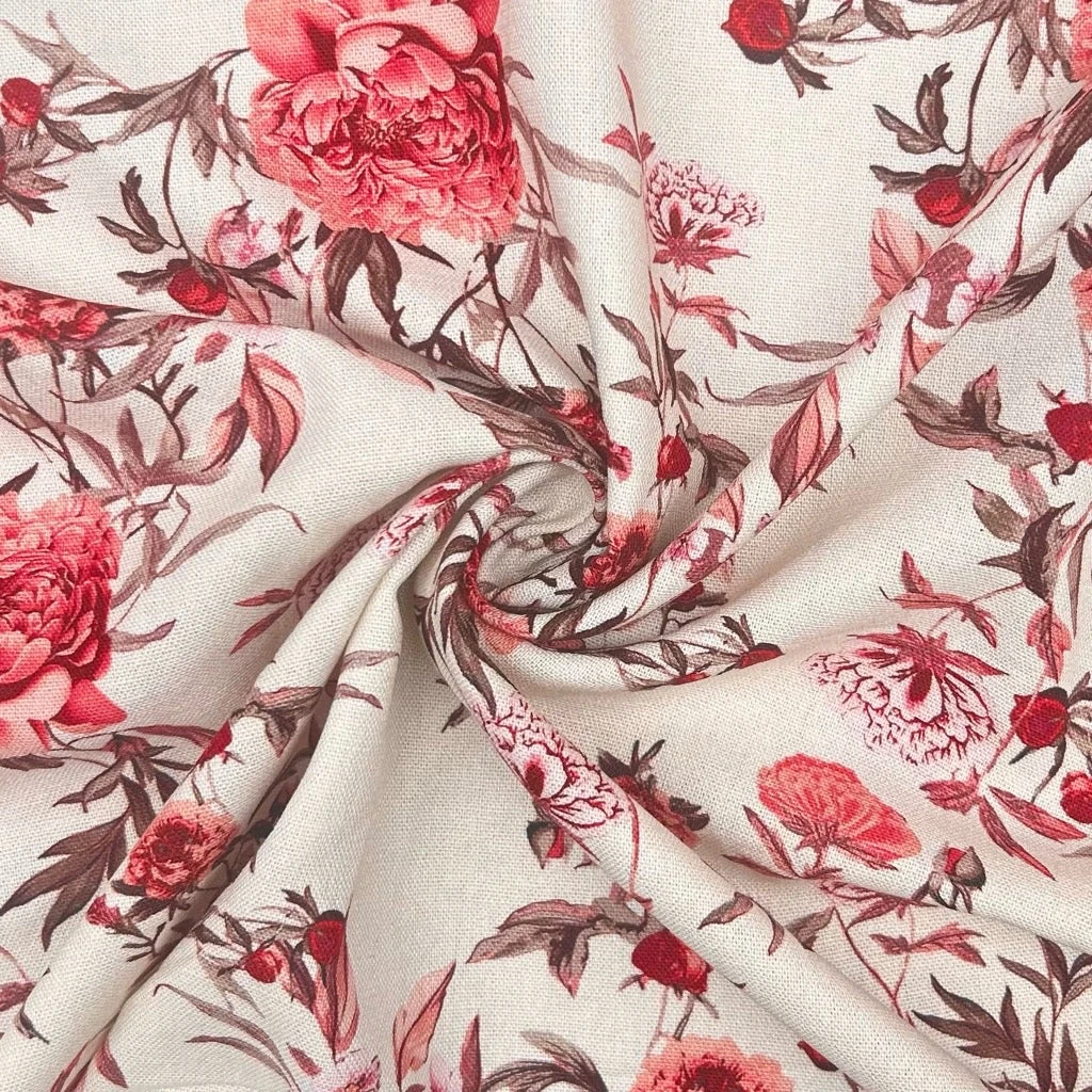 Floral Roses Linen Blend Fabric for Dressmaking - Roses In Bloom 4 Floral Roses Linen Blend Fabric for Dressmaking - Roses In Bloom - Image 4