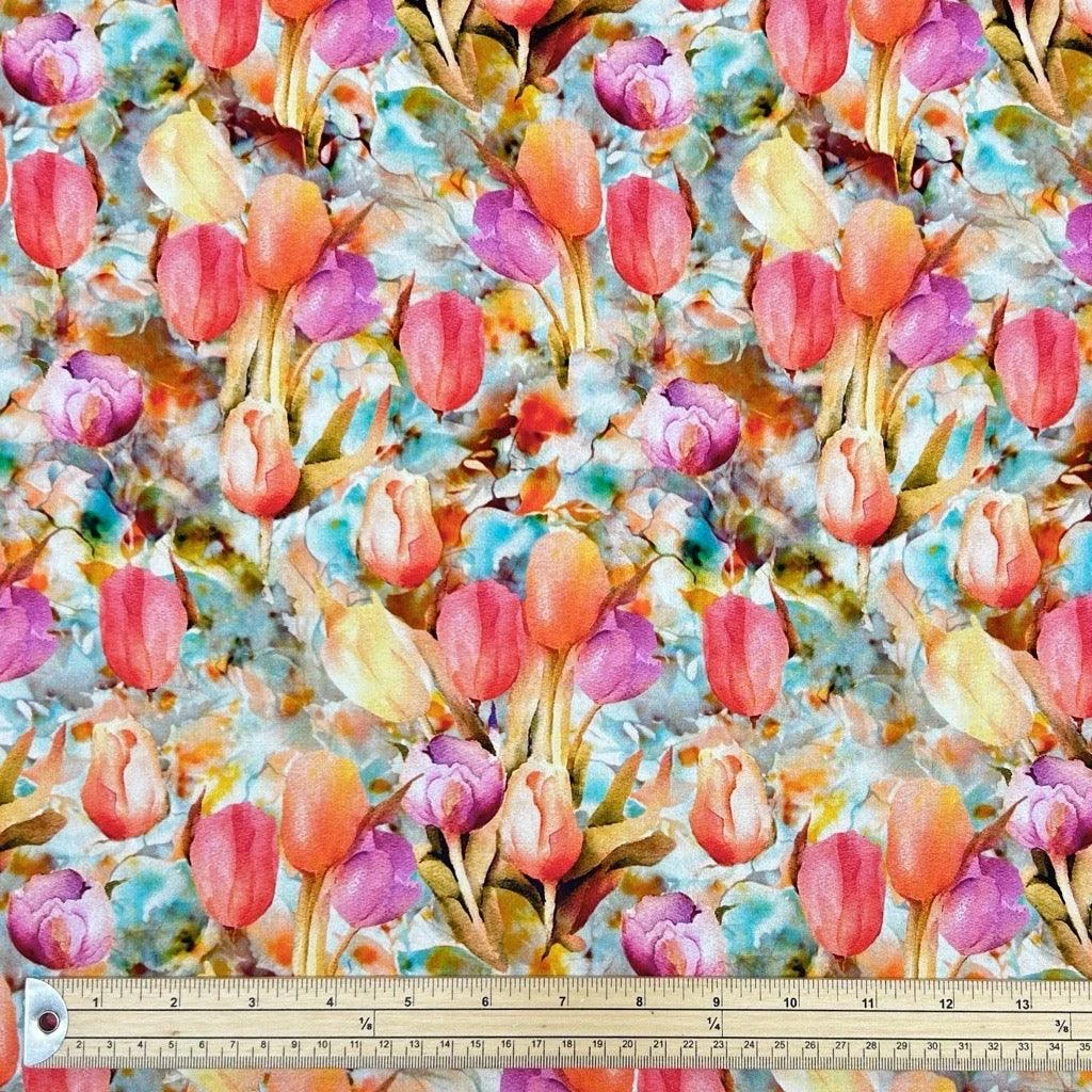 Viscose Challis Fabric - Vibrant Tulip Garden Floral Print for Summer Sewing 2 Viscose Challis Fabric - Vibrant Tulip Garden Floral Print for Summer Sewing - Image 2