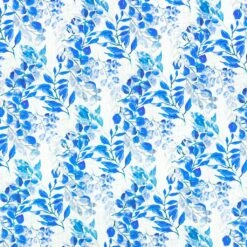 Blue Leaf Print Linen Cotton Blend Fabric - Premium Summer Apparel Material
