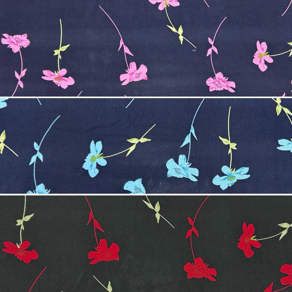 Falling Flowers Viscose Challis Fabric - Premium Floral Print Dressmaking Material 1 Falling Flowers Viscose Challis Fabric - Premium Floral Print Dressmaking Material