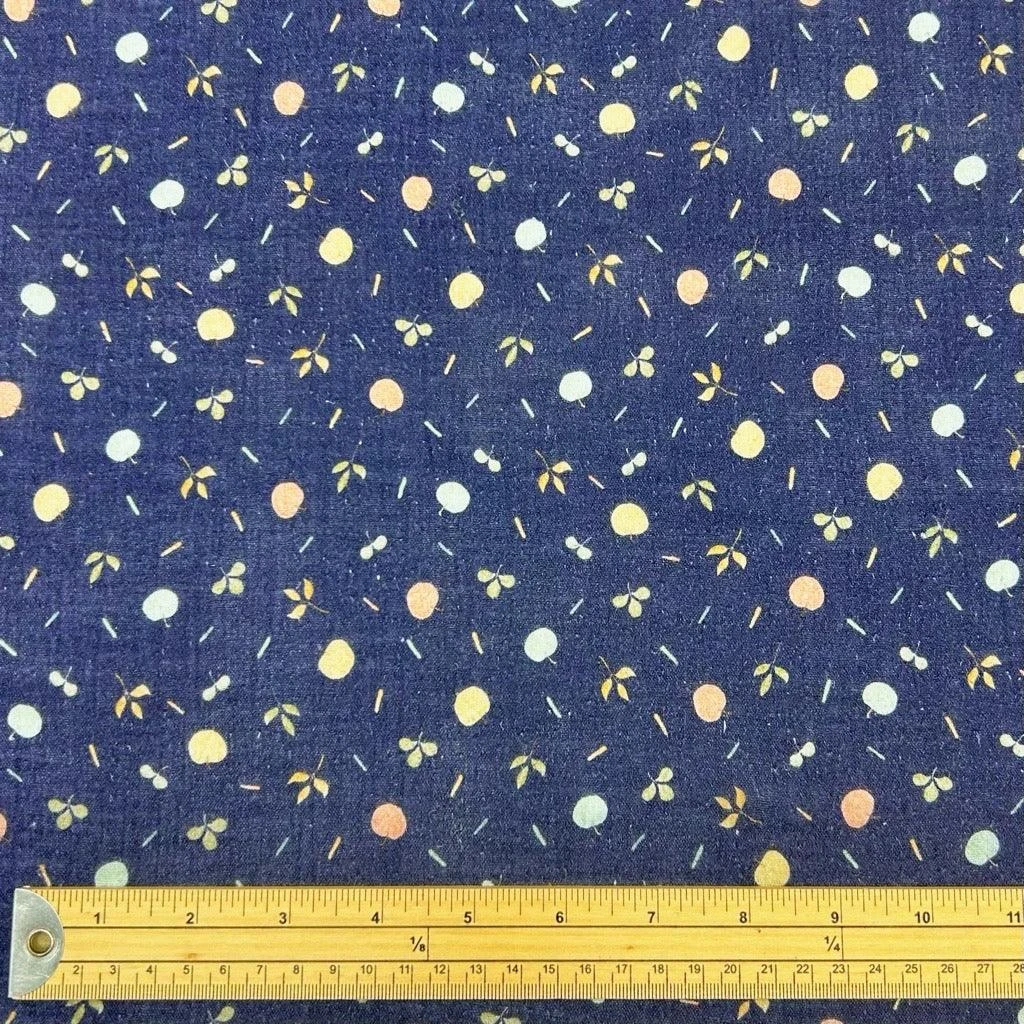 Navy Double Gauze Fabric with Mini Fruit Print - 100% Soft Cotton Muslin 2 Navy Double Gauze Fabric with Mini Fruit Print - 100% Soft Cotton Muslin - Image 2