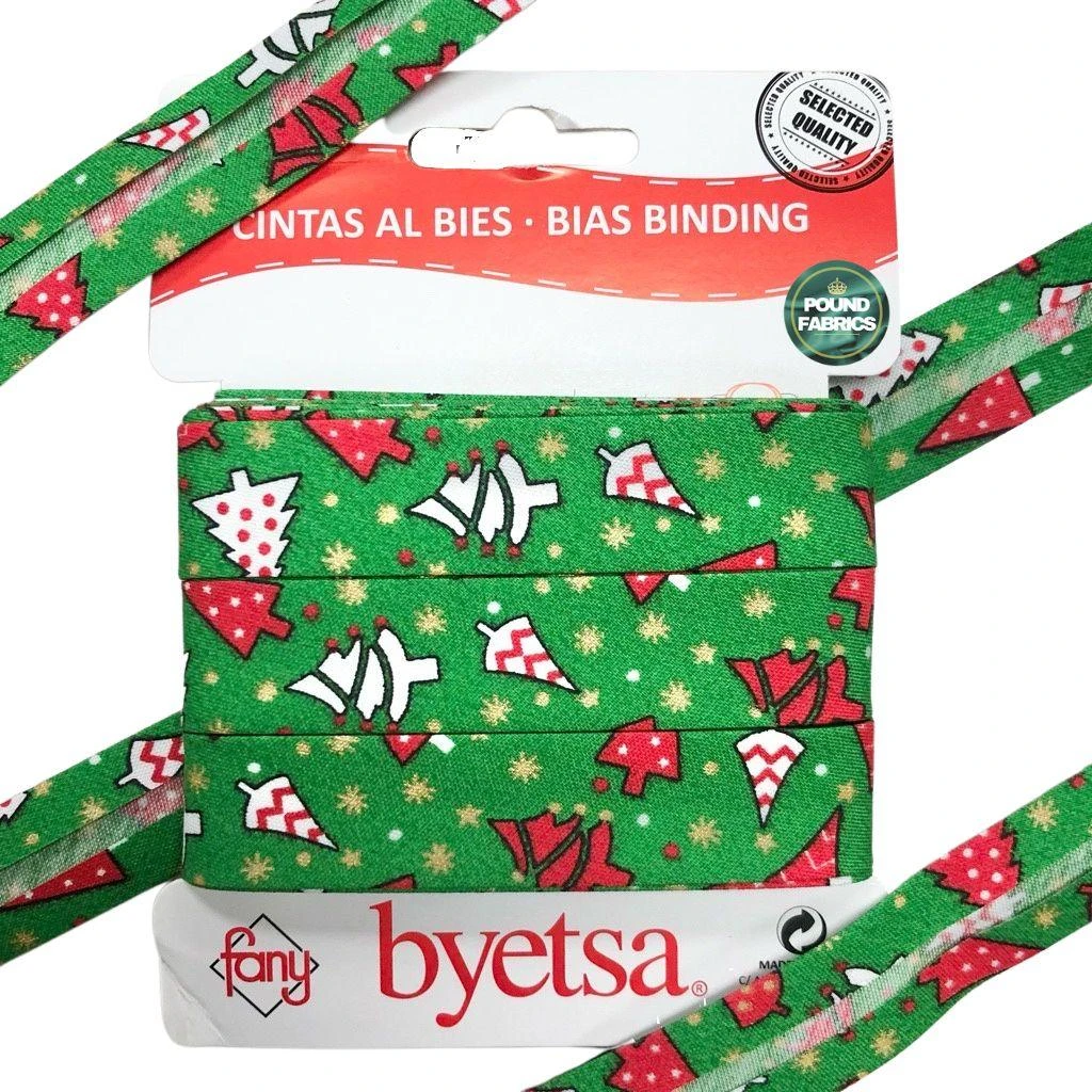 Christmas Tree Print Bias Binding Tape - 18mm Polycotton Trim (5 Metres) 3 Christmas Tree Print Bias Binding Tape - 18mm Polycotton Trim (5 Metres) - Image 3