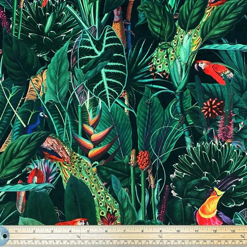 Tropical Parrot and Toucan Digital Velvet Fabric for Upholstery and Curtains 2 Tropical Parrot and Toucan Digital Velvet Fabric for Upholstery and Curtains - Image 2