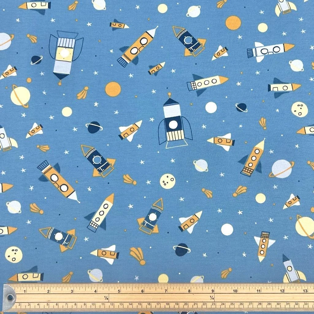 Space Rockets Cotton Jersey Fabric - Soft 4-Way Stretch Material 3 Space Rockets Cotton Jersey Fabric - Soft 4-Way Stretch Material - Image 3