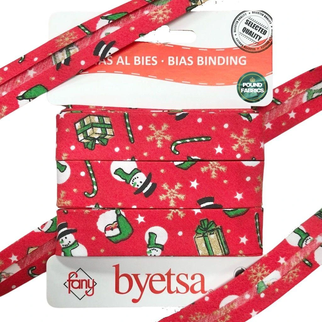 Christmas Motif Polycotton Bias Binding Tape - 18mm Folded Sewing Trim (5m) 2 Christmas Motif Polycotton Bias Binding Tape - 18mm Folded Sewing Trim (5m) - Image 2