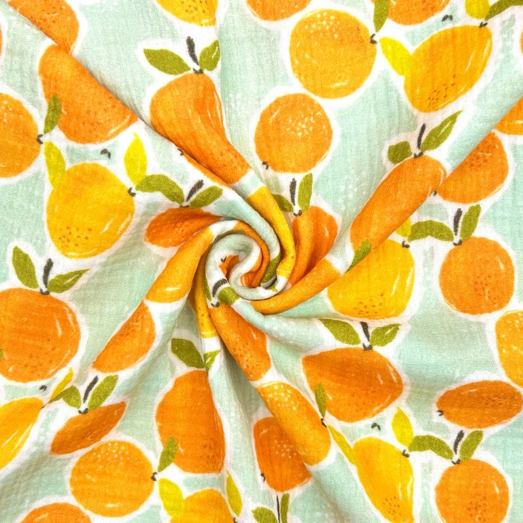 Little Johnny Orange Vine Double Gauze 100% Cotton Fabric 3 Little Johnny Orange Vine Double Gauze 100% Cotton Fabric - Image 3