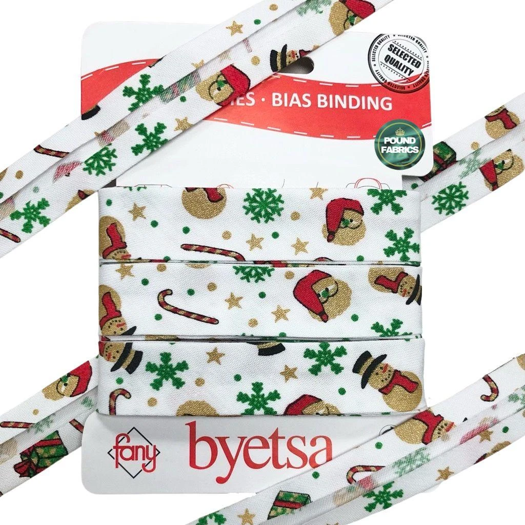 Christmas Motif Polycotton Bias Binding Tape - 18mm Folded Sewing Trim (5m) 4 Christmas Motif Polycotton Bias Binding Tape - 18mm Folded Sewing Trim (5m) - Image 4