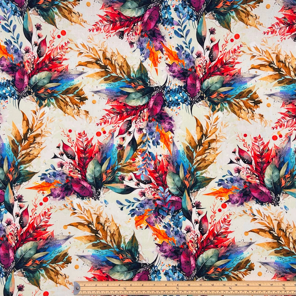 Multicolour Leaf Print Viscose Poplin Fabric for Dressmaking 2 Multicolour Leaf Print Viscose Poplin Fabric for Dressmaking - Image 2