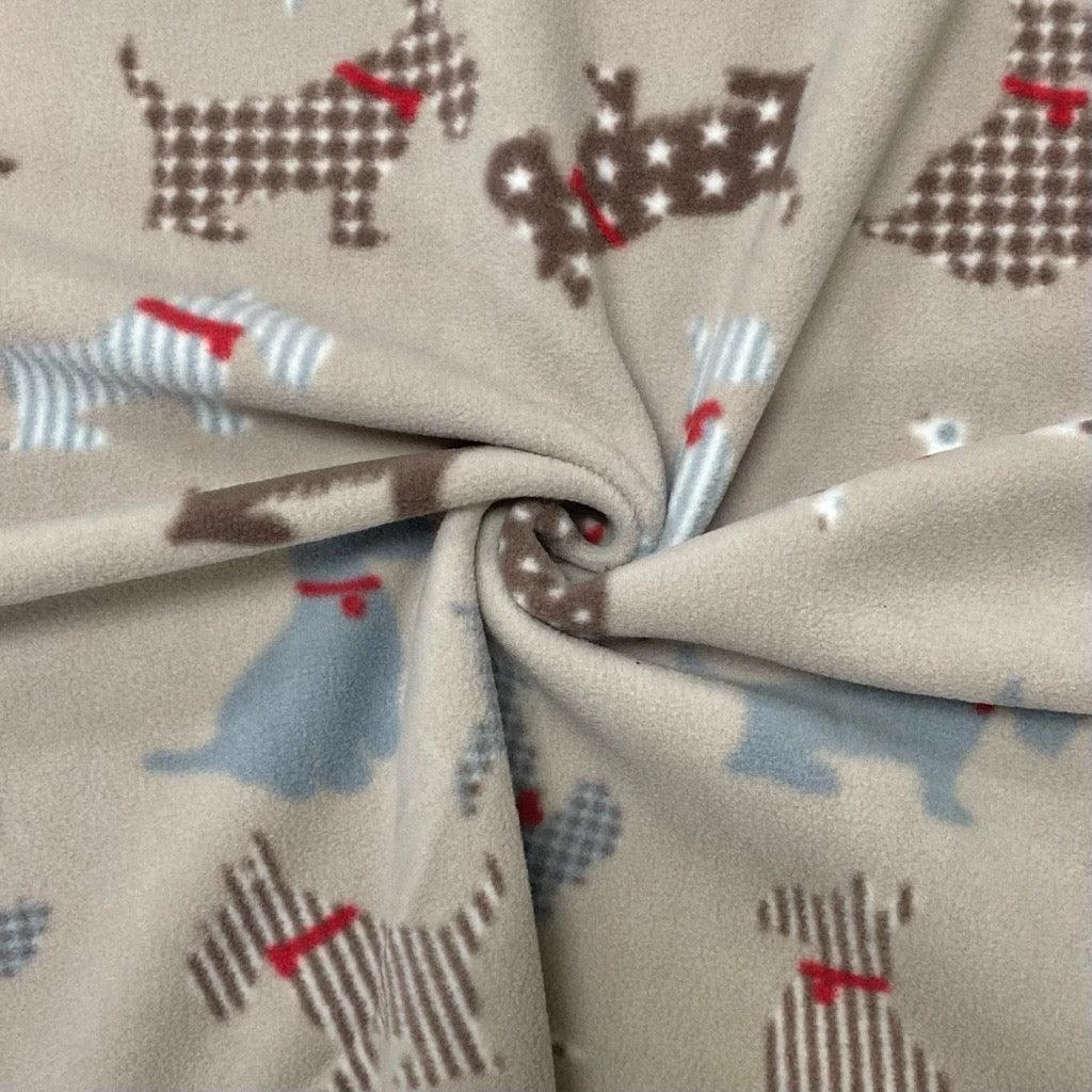 Scotty Dog Print Anti-Pill Polar Fleece Fabric - Beige 1 Scotty Dog Print Anti-Pill Polar Fleece Fabric - Beige