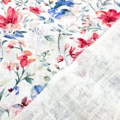 Premium Coral and Blue Floral Linen Blend Fabric for Summer Dressmaking -Pound Fabrics Sale Store 9796392D 2848 4597 A967 D63756647851
