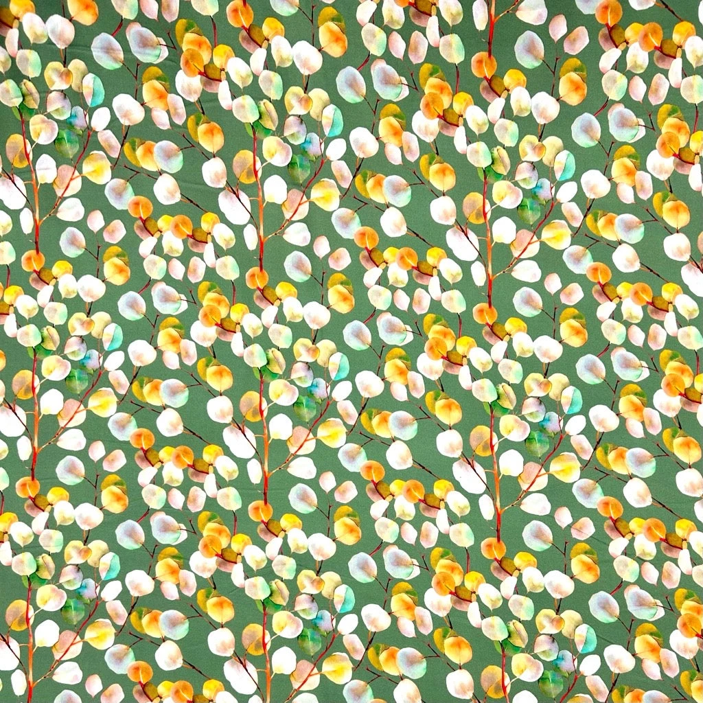 Viscose Satin Fabric Leaf Print - Premium Soft Floral Dressmaking Material 3 Viscose Satin Fabric Leaf Print - Premium Soft Floral Dressmaking Material - Image 3