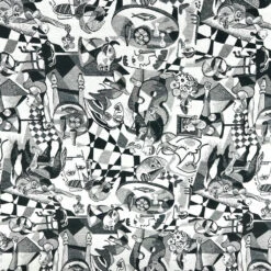 Black and White Abstract Picasso Style Woven Tapestry Fabric