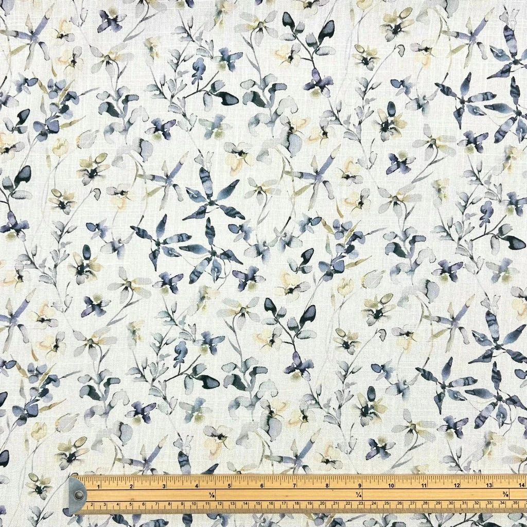 Greyish Blue Blossom Floral Linen Viscose Blend Fabric - 137cm Wide 2 Greyish Blue Blossom Floral Linen Viscose Blend Fabric - 137cm Wide - Image 2