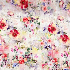 Floral Garden Burst Linen Viscose Fabric for Summer Dressmaking