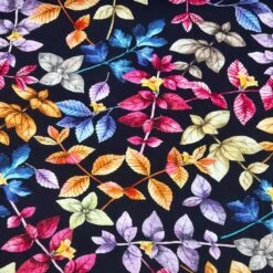 Leafy Garden Black Viscose Challis Fabric for Summer Dressmaking