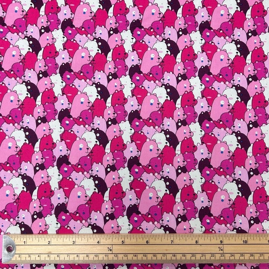 Rose & Hubble Pink Cartoon Bears 100% Cotton Poplin Fabric 2 Rose & Hubble Pink Cartoon Bears 100% Cotton Poplin Fabric - Image 2