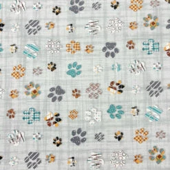 Water Resistant Paw Print Outdoor Fabric - Durable Poly-Cotton Material