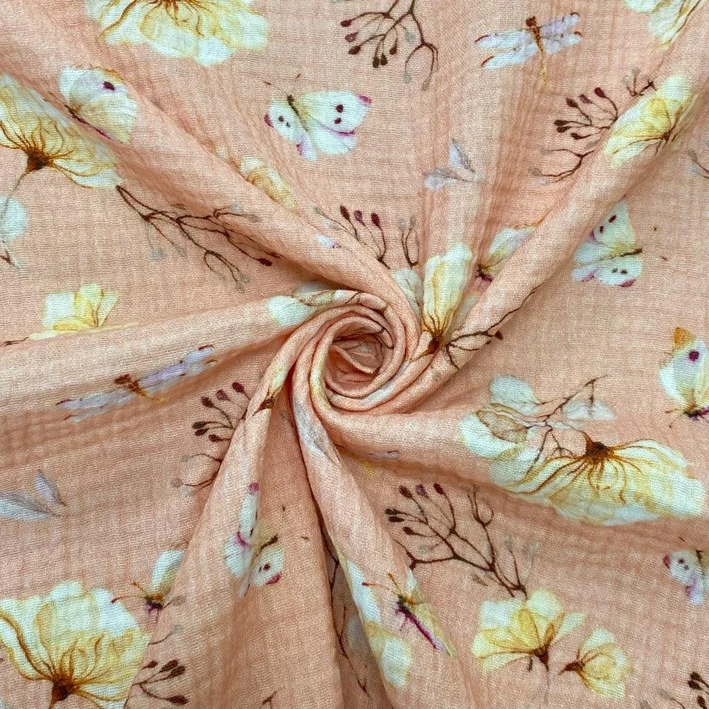 Floral & Butterfly Cotton Double Gauze Fabric 3 Floral & Butterfly Cotton Double Gauze Fabric - Image 3