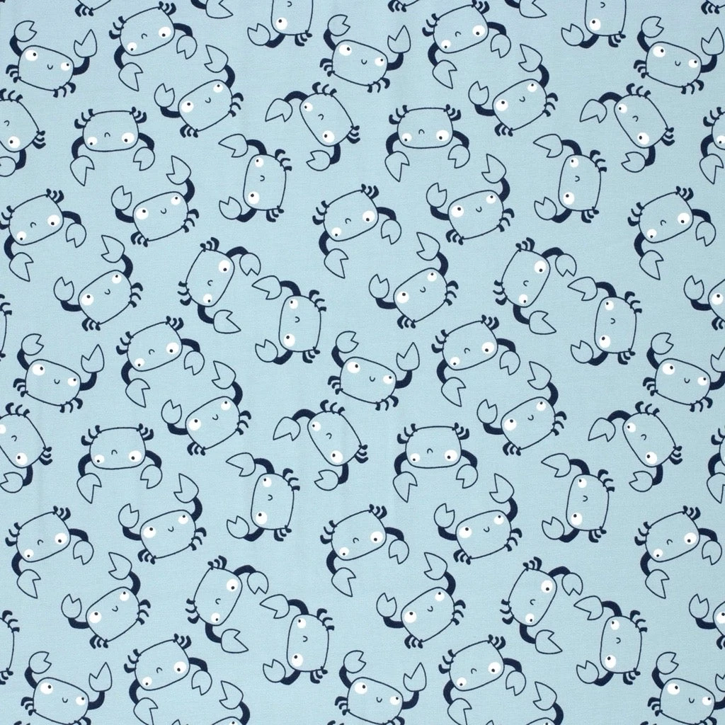 Little Crabs Cotton Jersey Fabric - Premium 4-Way Stretch Material 1 Little Crabs Cotton Jersey Fabric - Premium 4-Way Stretch Material