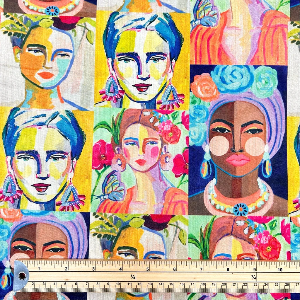 Glam Faces Faux Silk Fabric - Vibrant Printed Bamboo & Viscose Blend 2 Glam Faces Faux Silk Fabric - Vibrant Printed Bamboo & Viscose Blend - Image 2