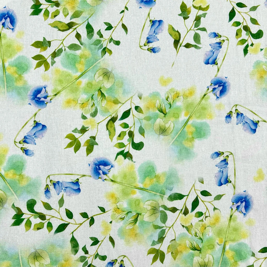 Blue Flower Garden Viscose Linen Fabric for Breathable Summer Apparel 1 Blue Flower Garden Viscose Linen Fabric for Breathable Summer Apparel