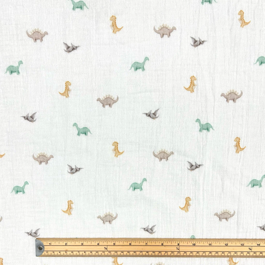Dinosaur Print Double Gauze Fabric - 100% Cotton Muslin 2 Dinosaur Print Double Gauze Fabric - 100% Cotton Muslin - Image 2