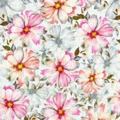 Premium Pink and Grey Linen Cotton Blend Fabric - Digital Print