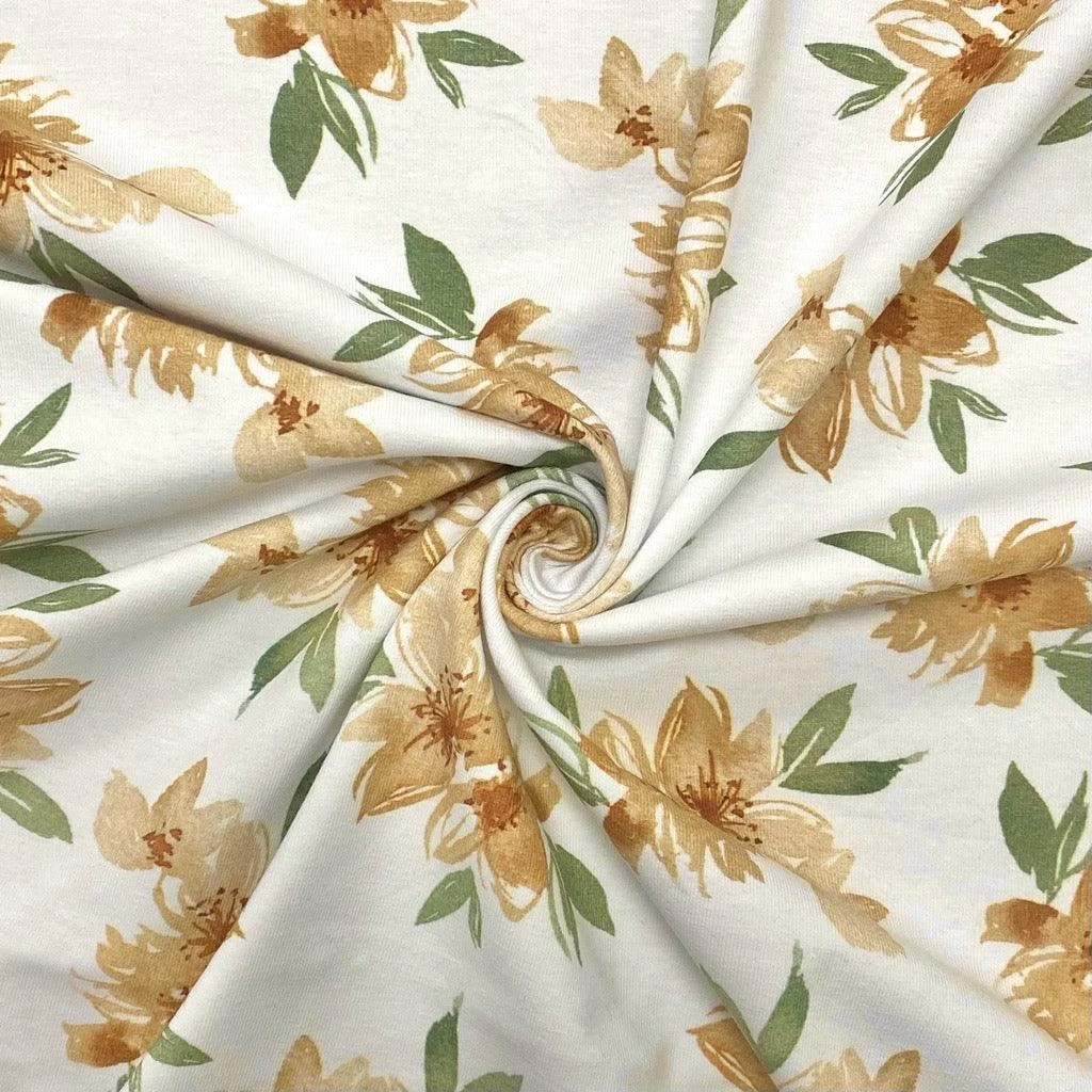 Premium Large Floral Bunches on White Cotton Jersey Fabric - Oeko-Tex Certified 3 Premium Large Floral Bunches on White Cotton Jersey Fabric - Oeko-Tex Certified - Image 3