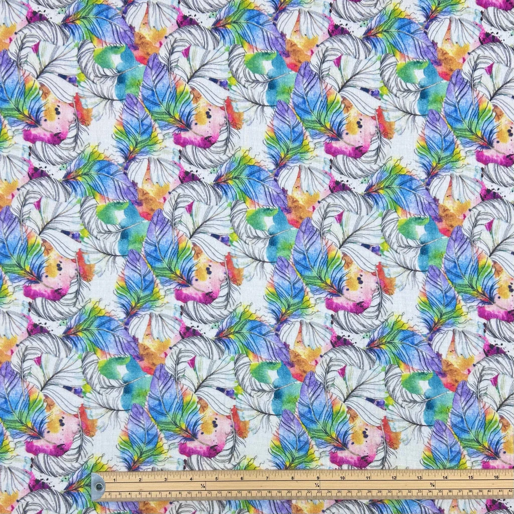 Little Johnny Colourful Feathers Double Gauze Cotton Fabric 2 Little Johnny Colourful Feathers Double Gauze Cotton Fabric - Image 2