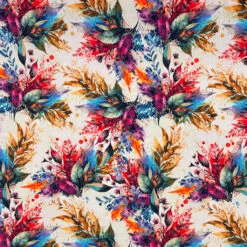 Multicolour Leaf Print Viscose Poplin Fabric for Dressmaking
