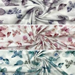 Butterfly Print Organic Cotton Jersey Fabric - Soft White Stretch Material