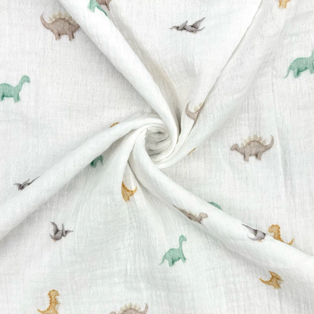 Dinosaur Print Double Gauze Fabric - 100% Cotton Muslin 3 Dinosaur Print Double Gauze Fabric - 100% Cotton Muslin - Image 3