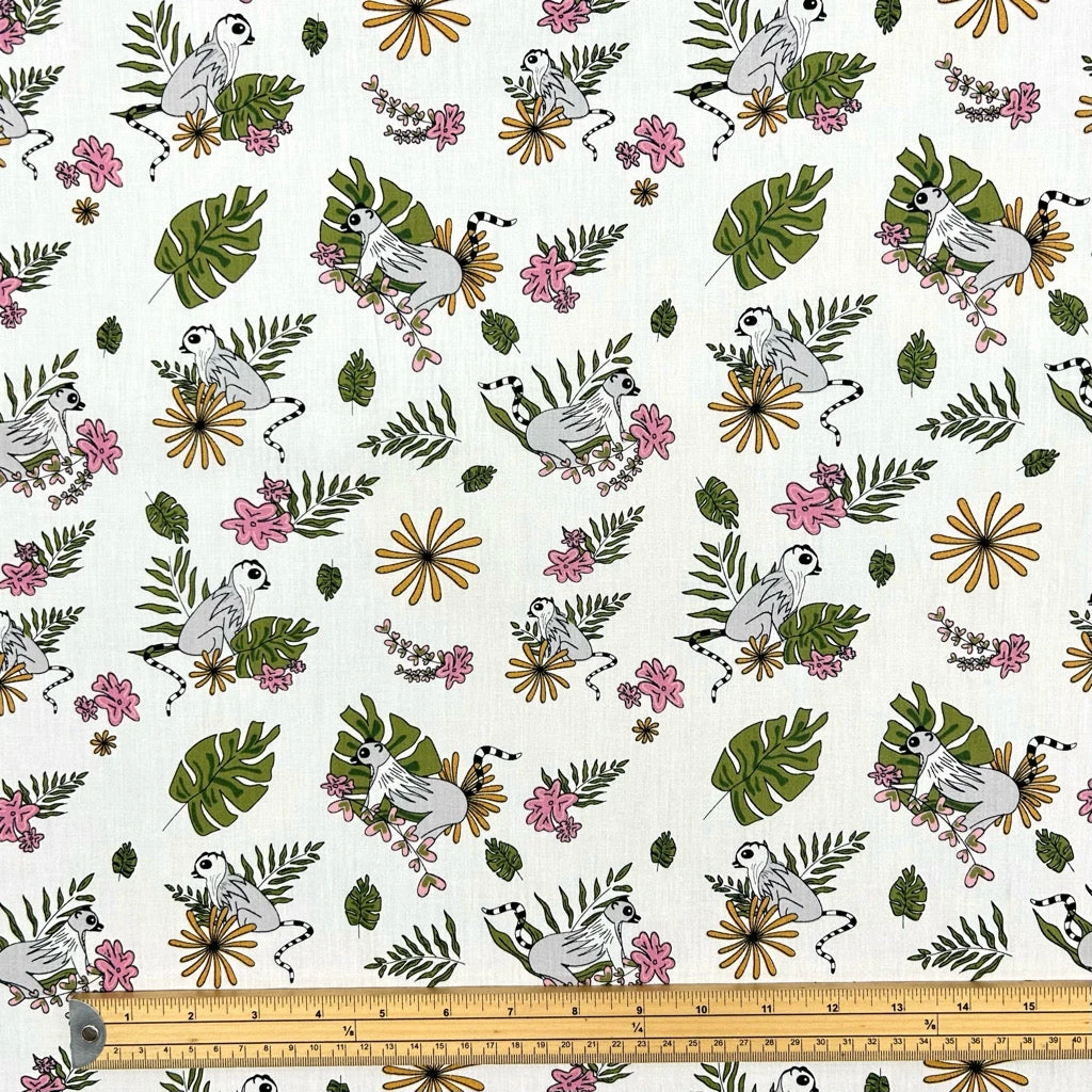 Lemur Blossom Print Cotton Poplin Fabric - Oeko-Tex Certified Dressmaking Cotton 2 Lemur Blossom Print Cotton Poplin Fabric - Oeko-Tex Certified Dressmaking Cotton - Image 2