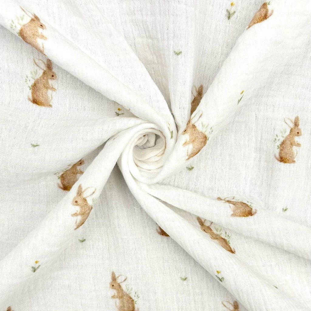 Bunny Print Double Gauze Cotton Fabric - Breathable Soft Muslin 3 Bunny Print Double Gauze Cotton Fabric - Breathable Soft Muslin - Image 3