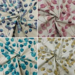 Watercolour Leaves Digital Linen Look Polycotton Fabric for Curtains & Craft