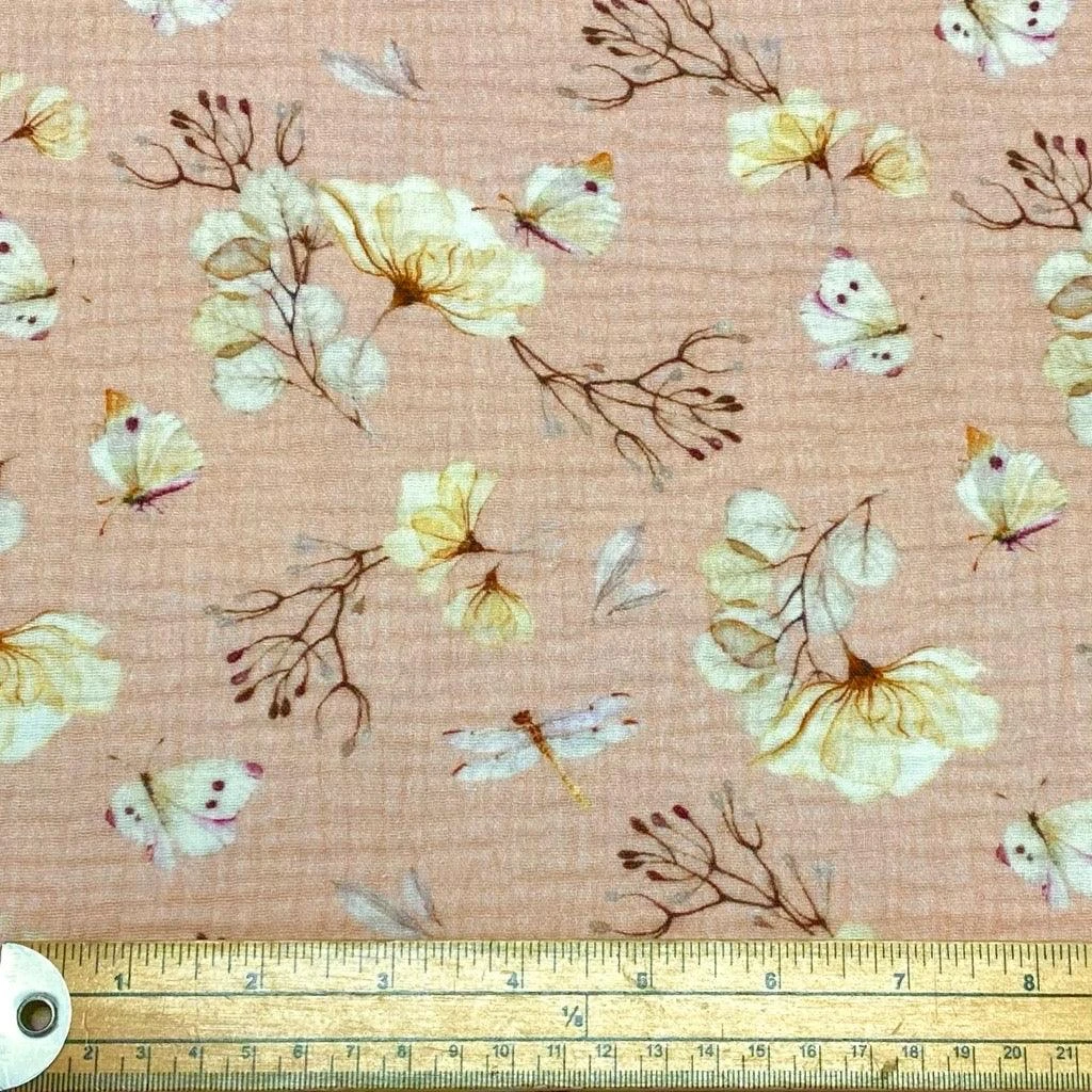 Floral & Butterfly Cotton Double Gauze Fabric 2 Floral & Butterfly Cotton Double Gauze Fabric - Image 2