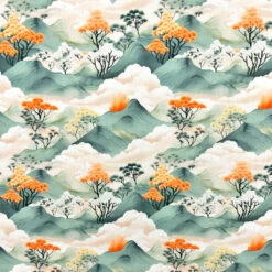 Rose & Hubble Mountain Fog Landscape Cotton Poplin Fabric
