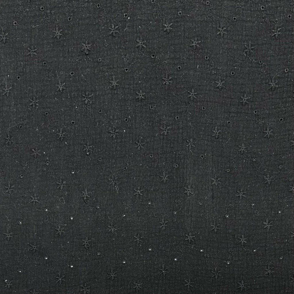 Black Floral Embroidered Double Gauze Fabric 3 Black Floral Embroidered Double Gauze Fabric - Image 3