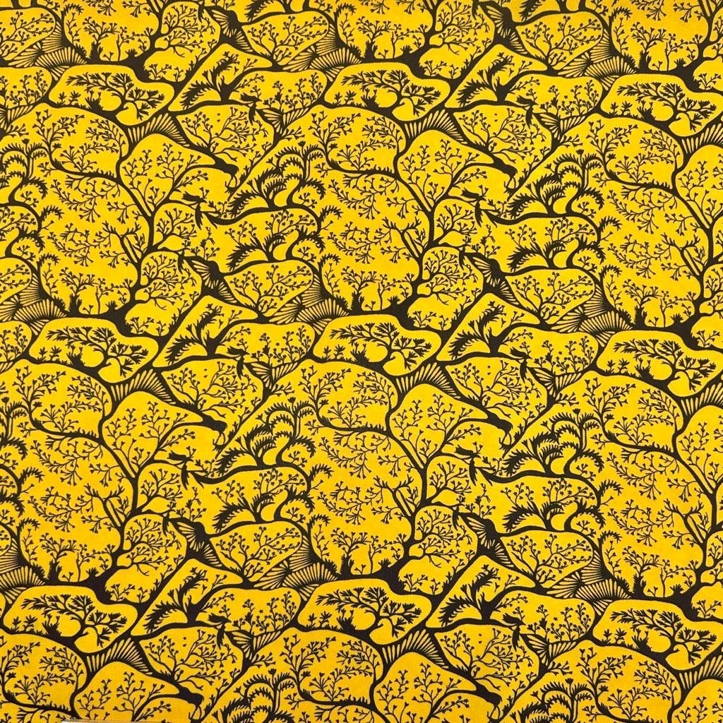 Enchanted Forest Print Mustard Crepe Fabric for Dressmaking 1 Enchanted Forest Print Mustard Crepe Fabric for Dressmaking
