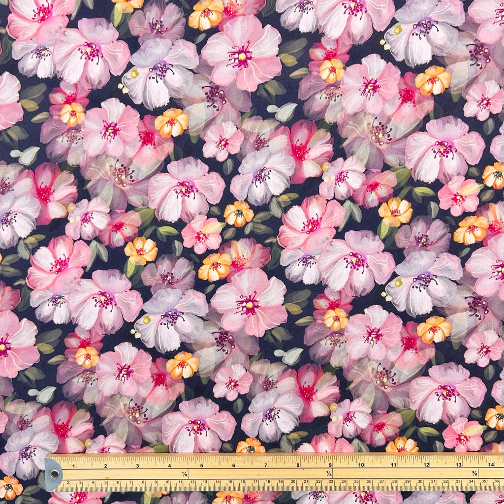 Floral Cherry Blossom Viscose Satin Fabric - Premium 100% Rayon Dressmaking Material 2 Floral Cherry Blossom Viscose Satin Fabric - Premium 100% Rayon Dressmaking Material - Image 2